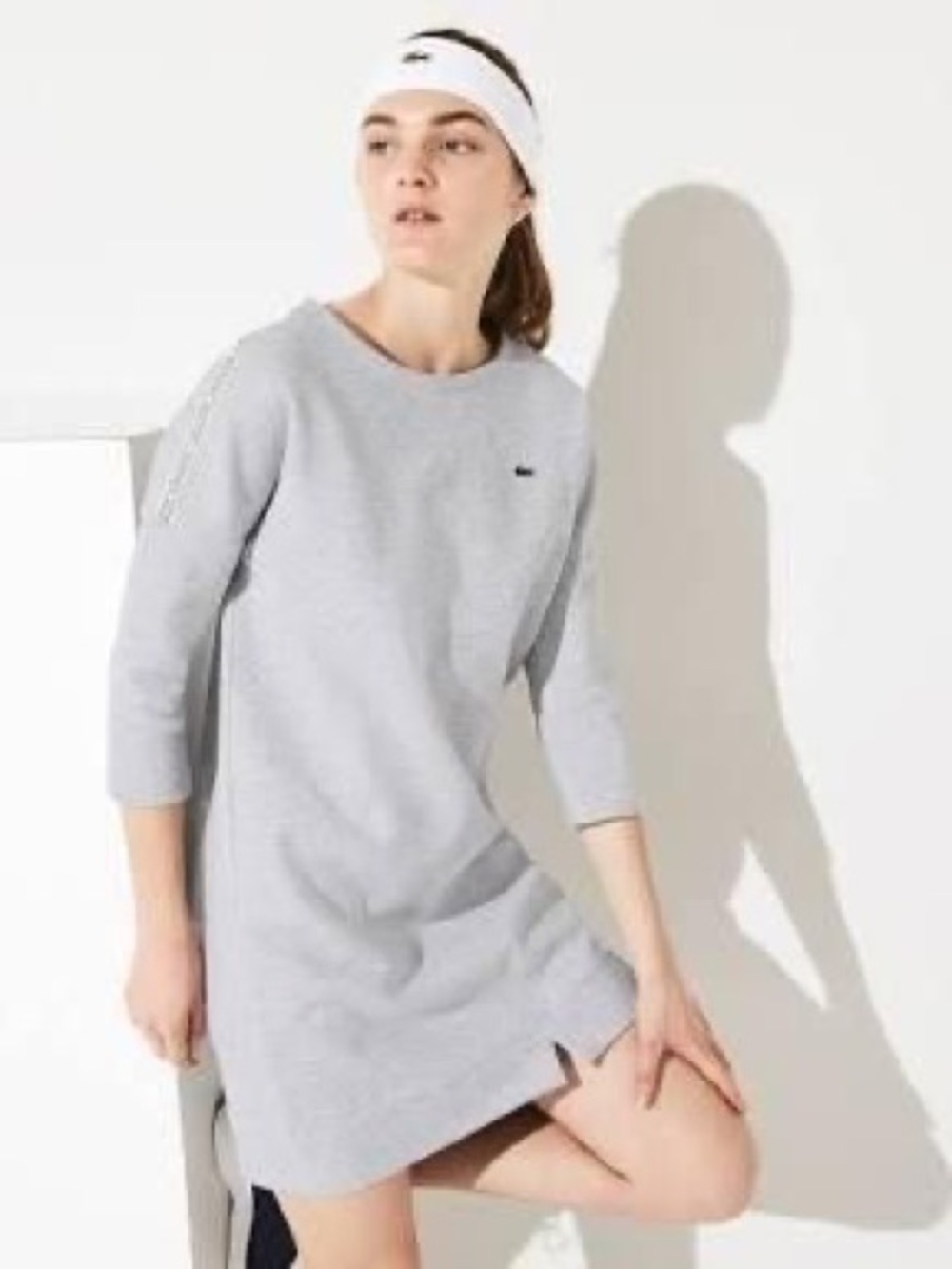 NWOT Lacoste Sport Grey Sweatshirt Dress Women’s Logo Tape Sleeve